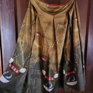 Anthropologie Maeve Gold Silk Midi Skirt Feathered Village